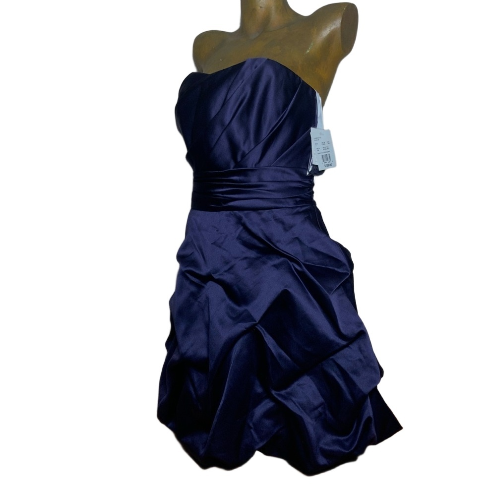 Davids Bridal Short Strapless Satin Bubble Hem Dress Lapis Purple Size 2